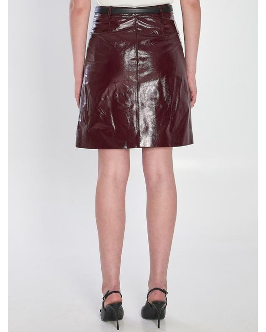 Self-Portrait Leather Mini Skirt in Red | Lyst
