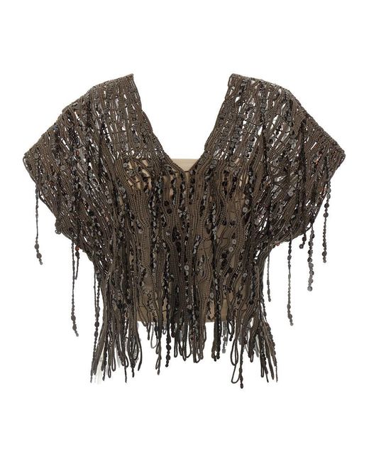 Brunello Cucinelli Gray 'Dazzling Abstract Embroidery' Top