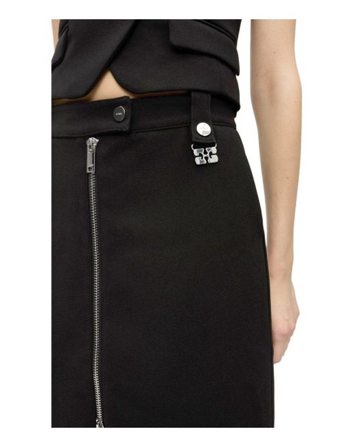 Ganni Black Crepe Midi Skirt