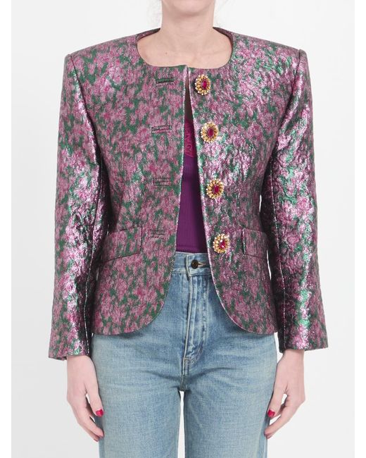 Saint Laurent Multicolor Brocade Single-Breasted Jacket