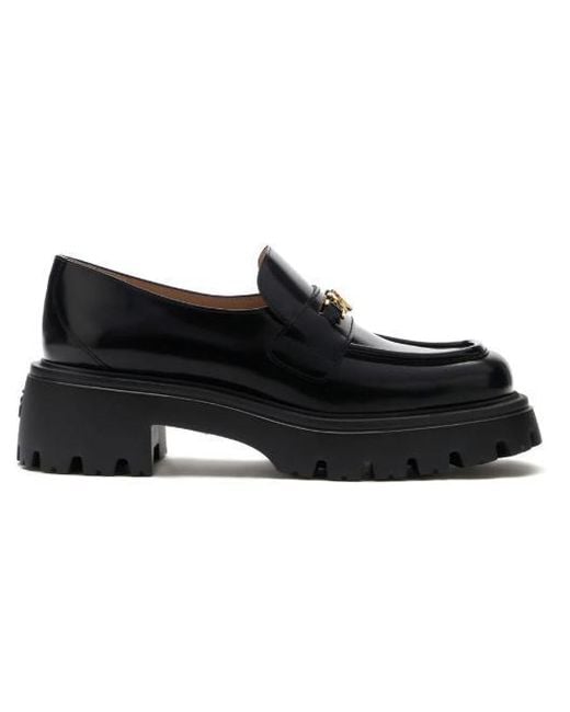 Stuart Weitzman Black Leather Moccasins With Rubber Sole