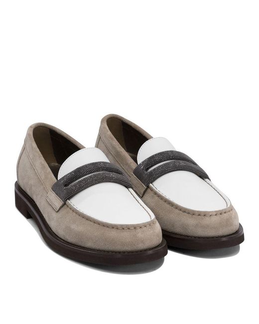Brunello Cucinelli Gray Suede Loafers For