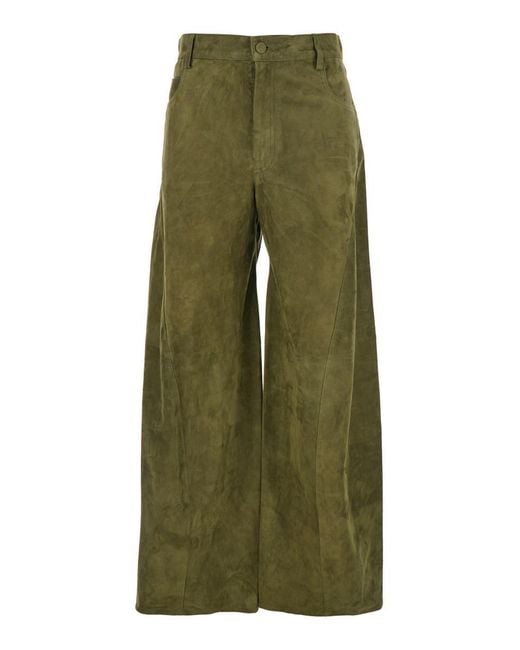 Marni Green Pants With Wide Leg And Logo Patch On The Rear