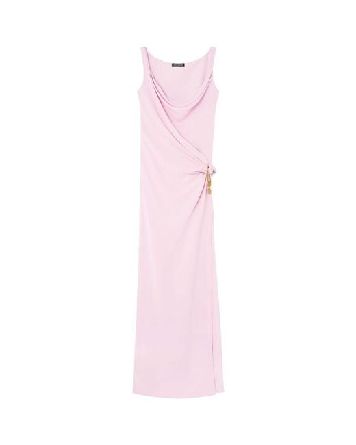 Versace Pink Embellished Draped Wrap-Effect Silk-Cady Gown