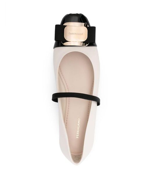 Ferragamo White Ballet Flats Zina Toe