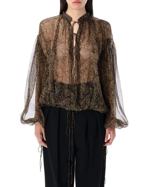 Saint Laurent Brown Cashmere Print Blouse