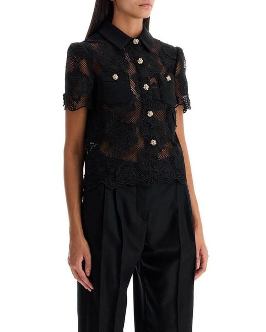 Self-Portrait Black Lace Top With Buttons