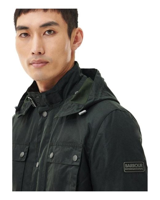 Barbour Black International Auto Wax Sage Hooded Jacket for men