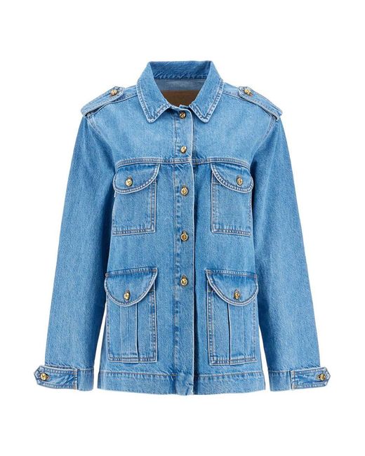 Blazé Milano Blue Light Cotton Military Safari Jacket With Multiple Pockets