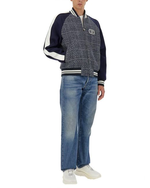 Valentino Garavani Blue Bomber Jacket With "Vlogo Signature" Patch for men