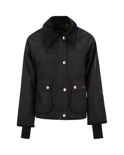 Barbour Black Beadnell Waxed Jacket With Crop Cut