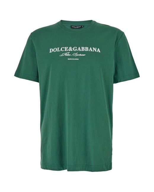 Dolce & Gabbana Green Cotton Crew-Neck T-Shirt for men