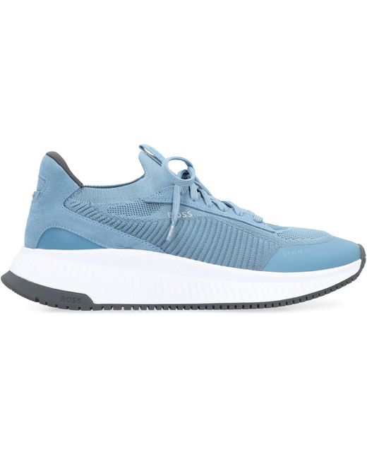 Boss Blue Sock Fabric Low-Top Sneakers for men