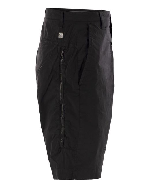 C P Company Black Cotton Cargo Shorts With Lens for men