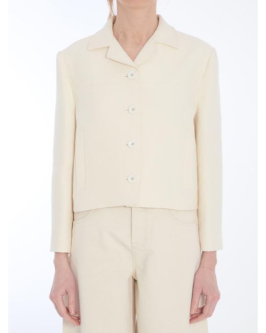 Gucci White Gg Jacquard Cropped Jacket