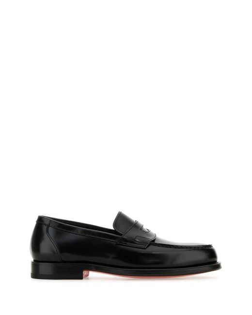 Santoni Black Leather Loafers for men
