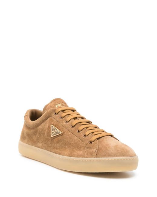 Prada Brown Triangle-Logo Sneakers for men