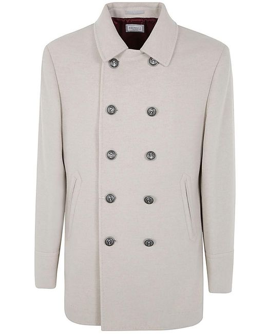 Brunello Cucinelli Gray Double Brasted Coat for men