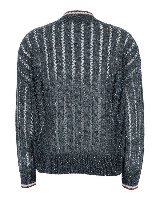 Brunello Cucinelli Gray Sequin T-Shirt With V Neck