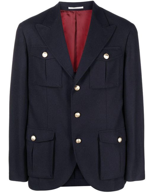 Brunello Cucinelli Blue Wool Single-breasted Blazer Jacket for men