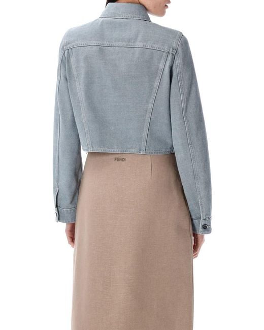 Fendi Cropped Denim Jacket in Gray | Lyst