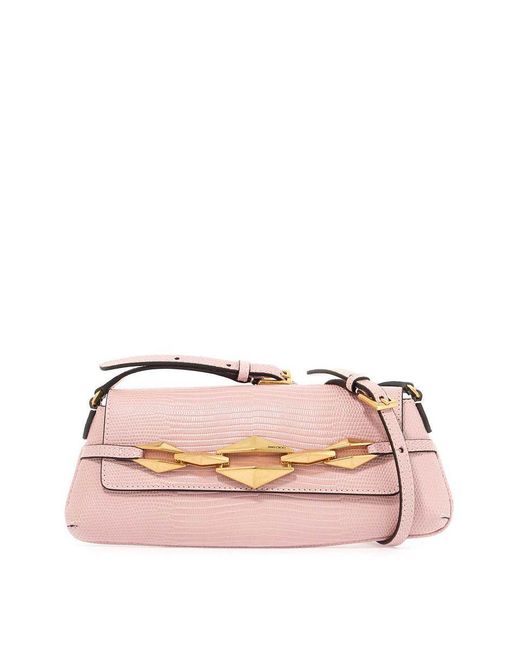 Jimmy Choo Pink Leather Lizard Print Diamond Shoulder Bag