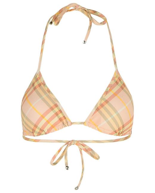Burberry Natural 'Check' Cream Polyamide Blend Bikini Top