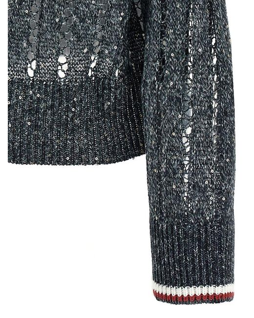 Brunello Cucinelli Gray Sequin T-Shirt With V Neck