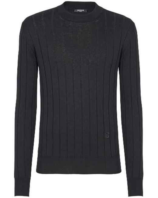 Balmain Black Classic Crew Neck Sw for men
