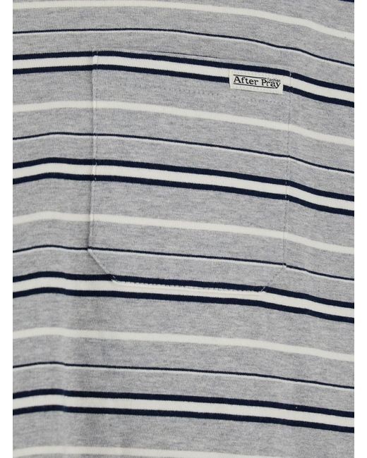 AFTER PRAY Gray Crewneck T-Shirt With All-Over Striped Motif for men