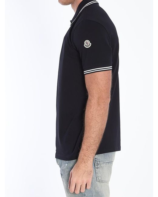 Moncler Black Striped Trim Polo Shirt for men