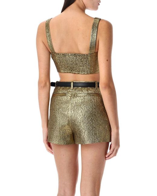 Self-Portrait Green Metallic Jacquard Crop Top