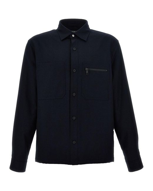 Zegna Blue Merino Tech Overshirt for men