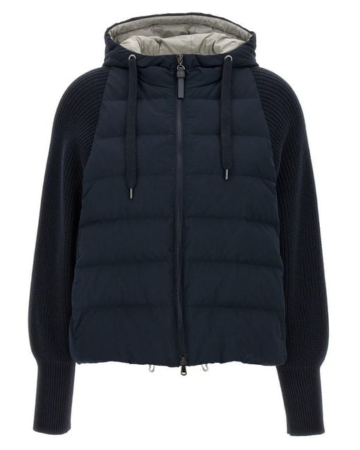 Brunello Cucinelli Blue Two-Material Puffer Jacket