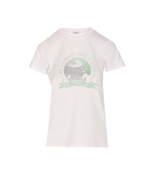SAINT LAURENT ホワイト Tシャツ 音符デザイン Saint Laurent Off-White Guitar Print T-Shirt Saint Laurent