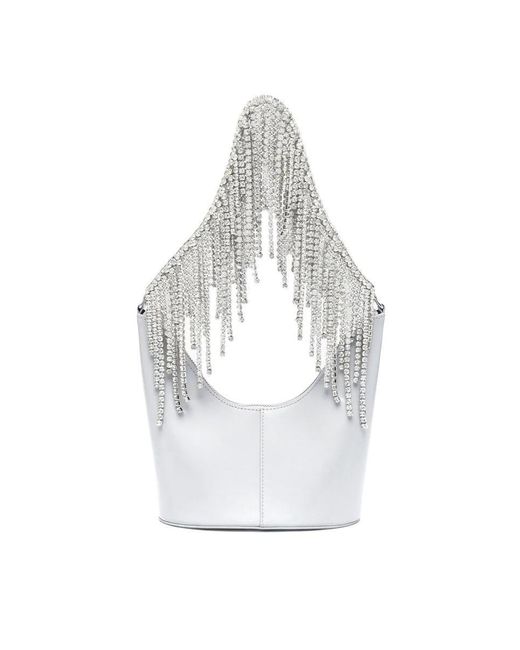 Kara White Crystal Fringe Bean Shoulder Bag Bags