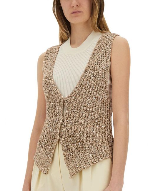 Alysi Natural Tricot Vest With Sequins