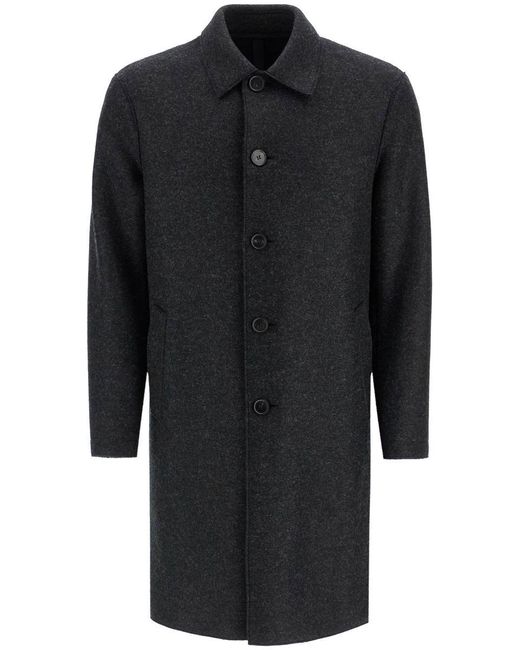 Harris Wharf London Black Single-Breasted Pressed Wool Coat for men