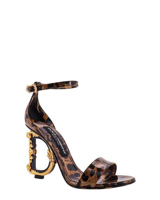 Dolce & Gabbana Metallic Animal-Print Sandals With Logo Heel