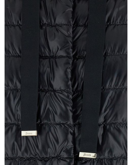 Herno Black Down Jacket With Drawstring Hood And Logo Detail On The Drawstring
