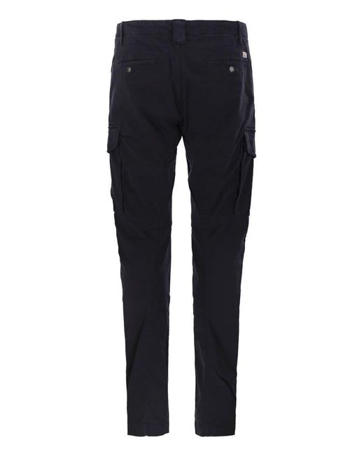 C P Company Blue Frosted Stretch Cotton Cargo Trousers for men