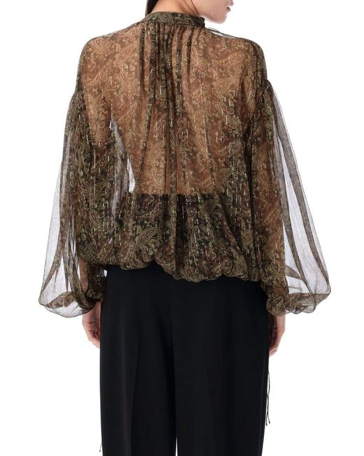 Saint Laurent Brown Cashmere Print Blouse