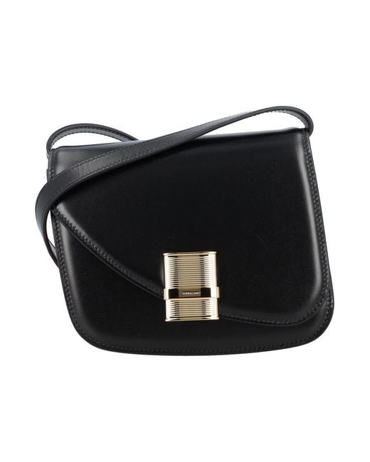 Ferragamo Black Mini Flame Shoulder Handbag