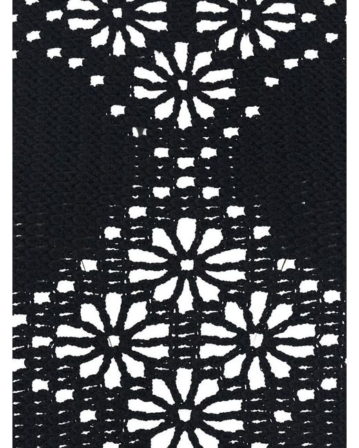Twinset Blue Top With Knitted Design And All-Over Floral Embroidery