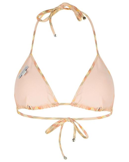 Burberry Natural 'Check' Cream Polyamide Blend Bikini Top