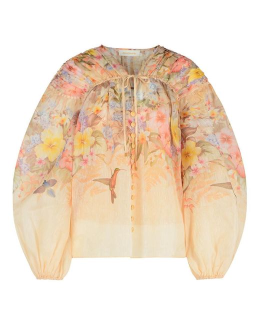 Zimmermann Natural 'Illuminate' Ivory Linen Blend Blouse