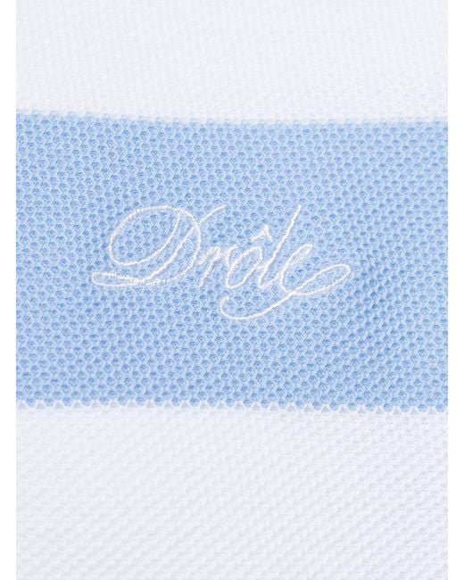 Drole de Monsieur Blue Light And Striped Polo Shirt With Logo Embroidery for men