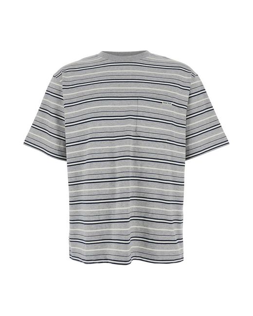 AFTER PRAY Gray Crewneck T-Shirt With All-Over Striped Motif for men