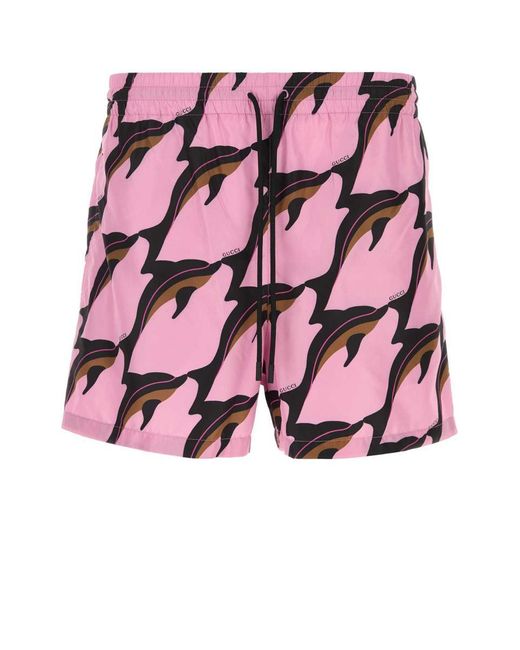 Gucci Pink Printed Poplin Swimming Shorts for men