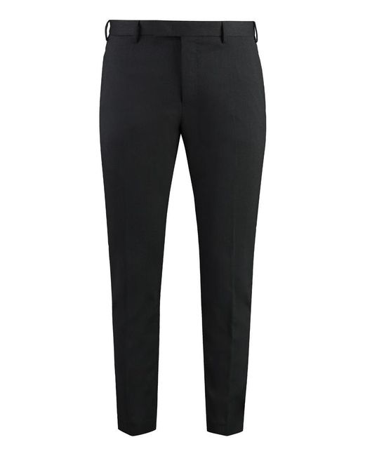 PT Torino Black Dieci Wool Blend Trousers for men